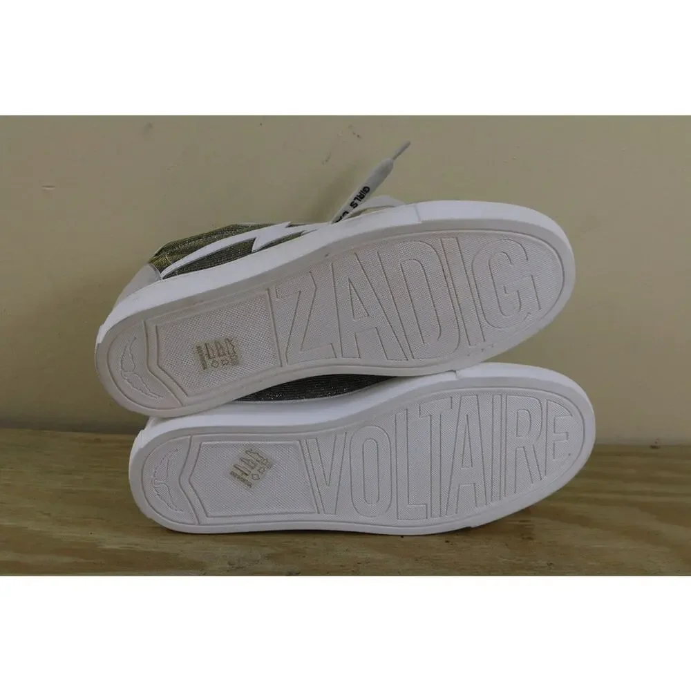 New Zadig & Voltaire Sneakers 38 White Leather Flash Sparkle Shoes - Picture 5 of 15